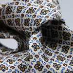 Cruciani &amp; Bella Tie
100%&nbsp; Silk
Printed and Handmade in Italy
Self-Tipped
Off-White, Cream, Rust and Sky Blue Tie

8 cm x 150 cm
#9459