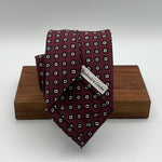 Drake's- Printed Silk - Red Wine, White and Black Motif Tie #0185-1