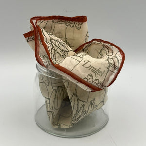 Drake's 72% Cotton 28% Silk Hand-rolled Off White and Rust -  Pocket Square Handmade in Italy 41 cm X 41cm #3088