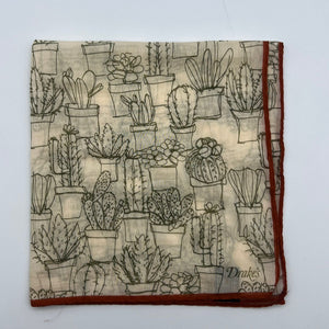 Drake's 72% Cotton 28% Silk Hand-rolled Off White and Rust -  Pocket Square Handmade in Italy 41 cm X 41cm #3088