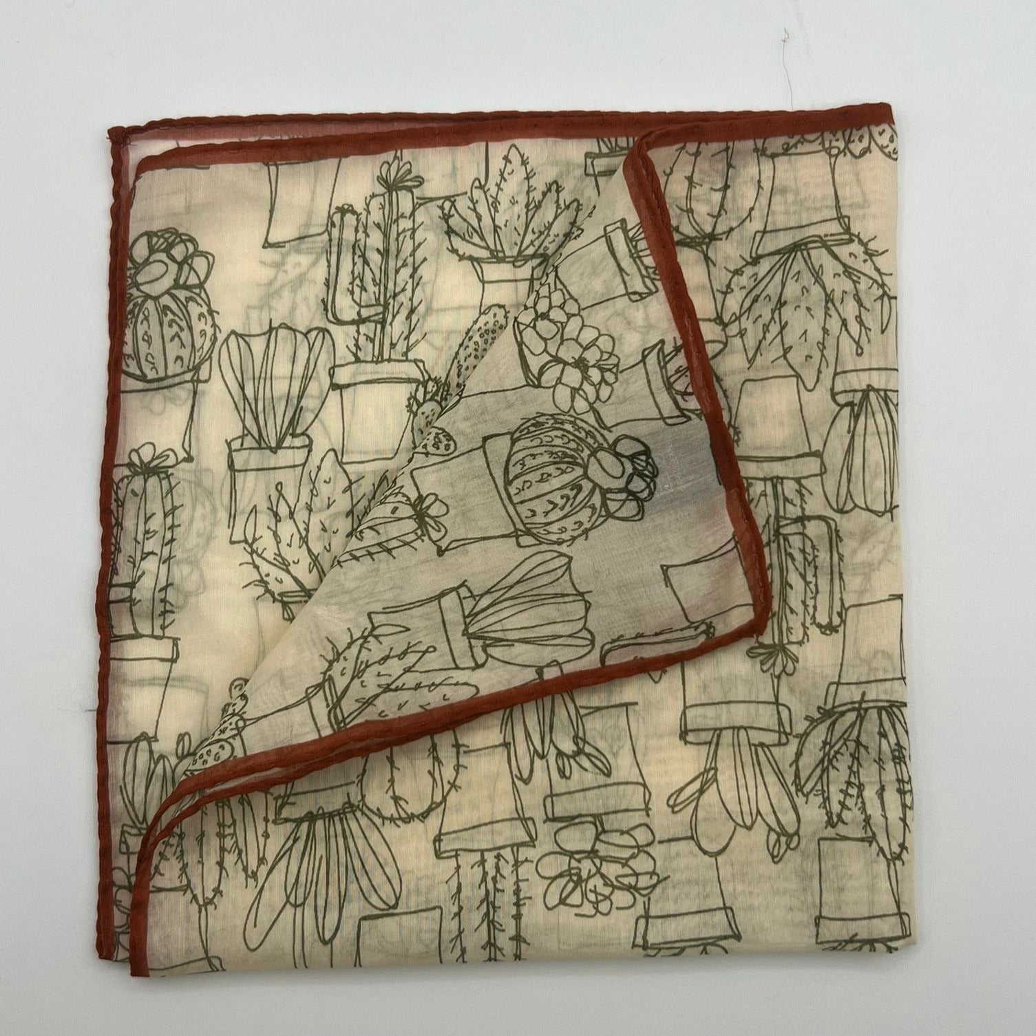 Drake's 72% Cotton 28% Silk Hand-rolled Off White and Rust -  Pocket Square Handmade in Italy 41 cm X 41cm #3088