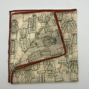 Drake's 72% Cotton 28% Silk Hand-rolled Off White and Rust -  Pocket Square Handmade in Italy 41 cm X 41cm #3088