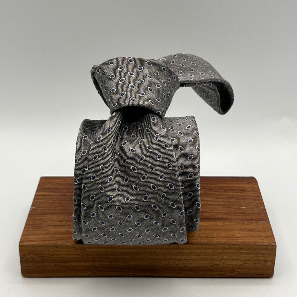 N.O.S. Cruciani & Bella - Silk - Light Grey, Light Blue and White Patterned Motif Tie