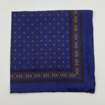 Cruciani & Bella 100% Printed Silk  Hand-rolled Electric Blue and Green Floral Motif Pocket Square Handmade in England 32 cm  X 32 cm #4542