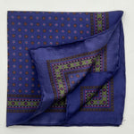 Cruciani & Bella - Printed Silk - Electric Blue and Green Floral Motif Pocket Square #4542
