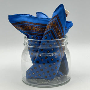 Cruciani & Bella - Printed Silk - Light Blue and Brown Floral Motif Pocket Square #4539