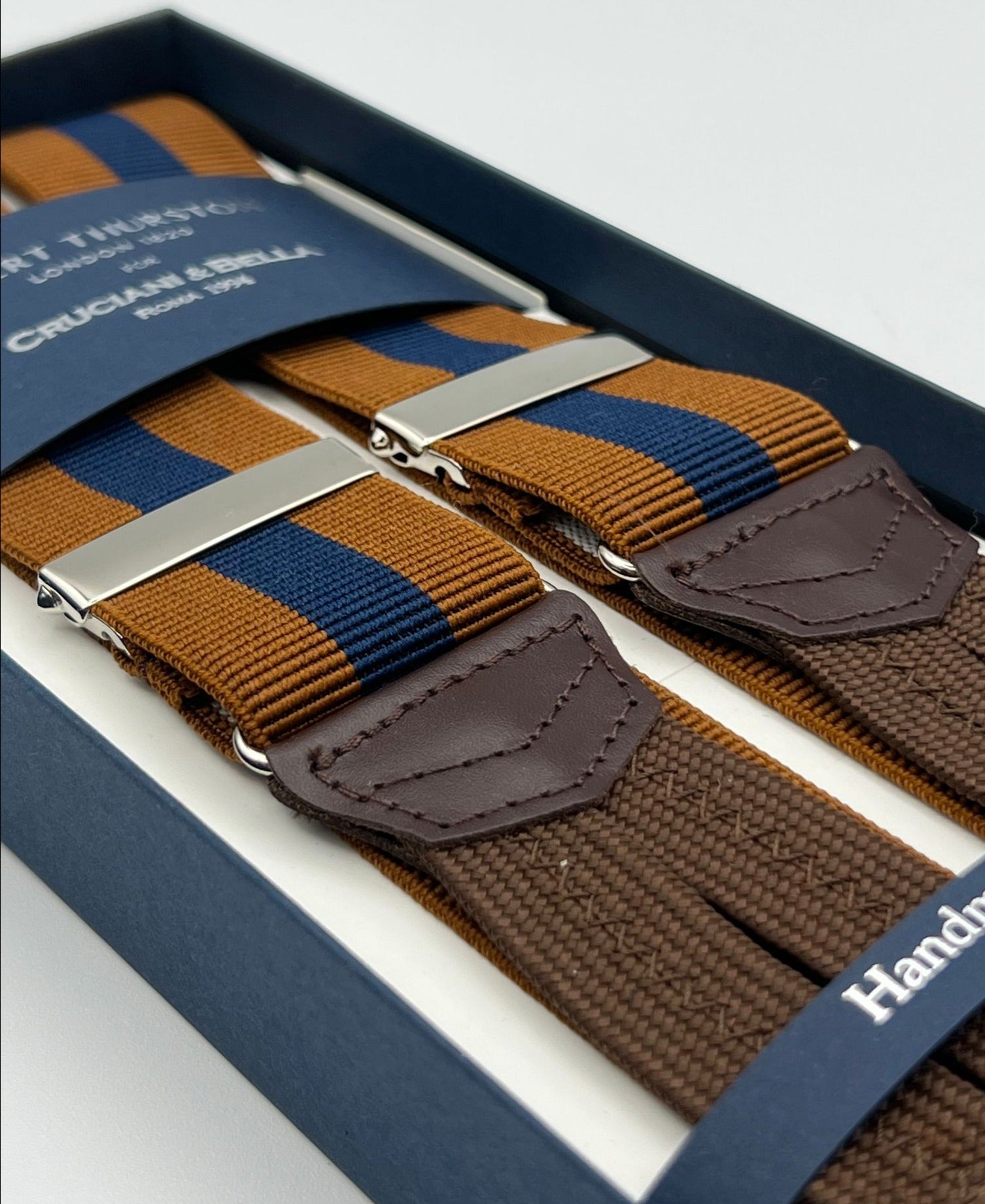 Albert Thurston - Elastic Braces - 35 mm - Brown, Bleu Stripe Braces #7600