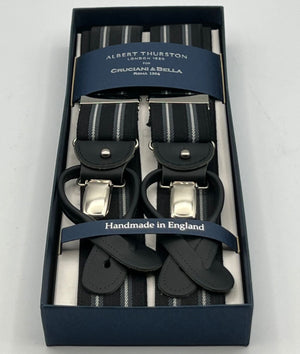 Albert Thurston - Elastic braces  - 2 in 1 - 35 mm - Black, grey and white stripe 