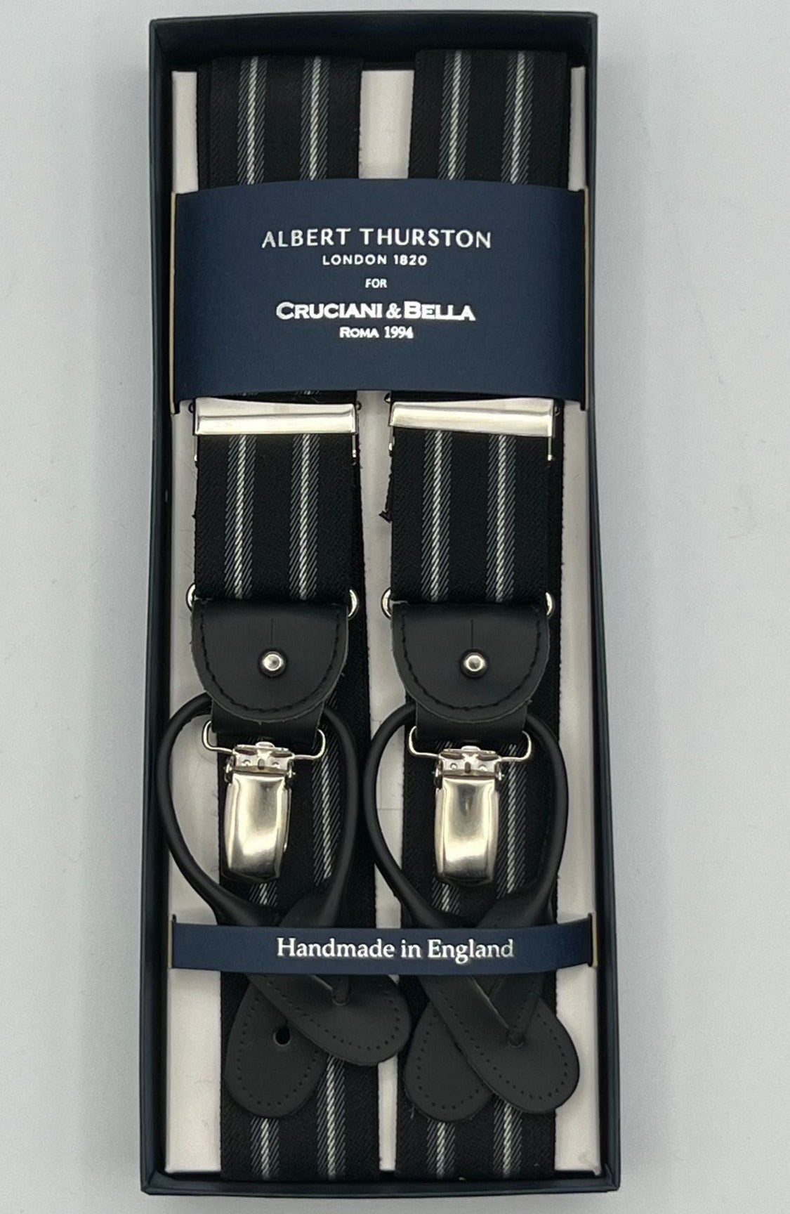 Albert Thurston - Elastic braces  - 2 in 1 - 35 mm - Black, grey and white stripe 