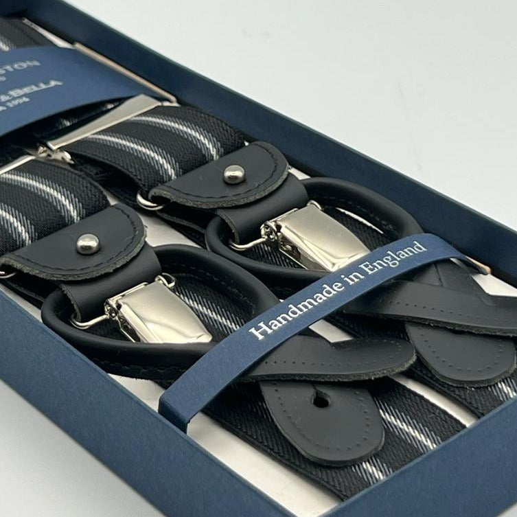 Albert Thurston - Elastic braces  - 2 in 1 - 35 mm - Black, grey and white stripe 