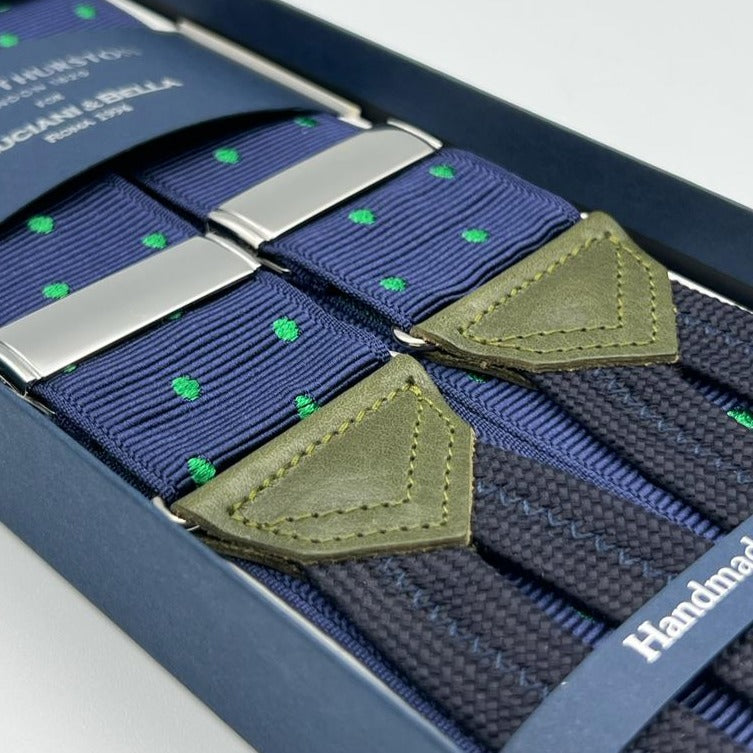 Albert Thurston - Woven Barathea Braces  - 40 mm - Royal Blue , Green dots #1989