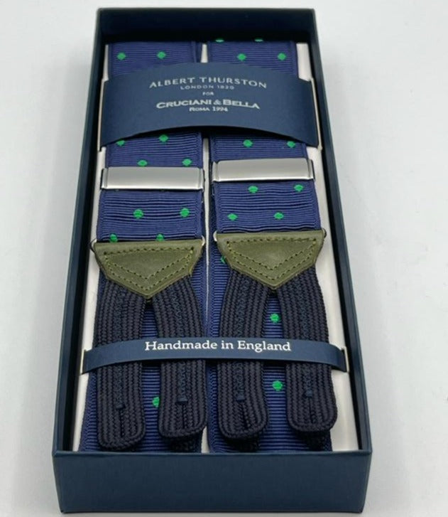 Albert Thurston - Woven Barathea Braces  - 40 mm - Royal Blue , Green dots #1989