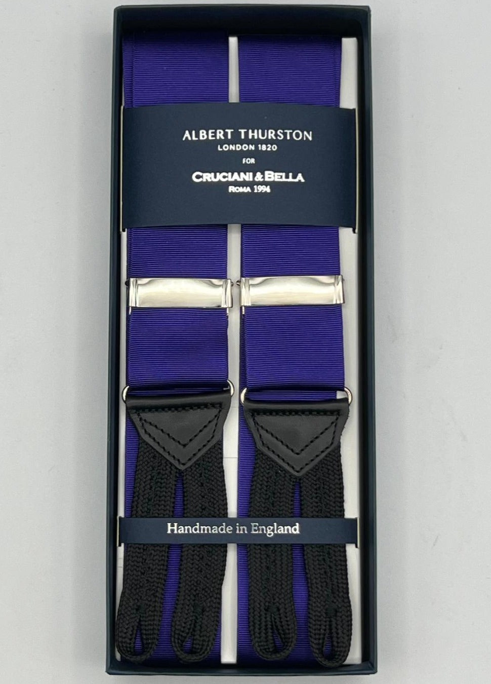 Albert Thurston for Cruciani & Bella Made in England Adjustable Sizing 40 mm Woven Light  Bright Purple  Braid ends Y-Shaped Nickel Fittings Size: XL