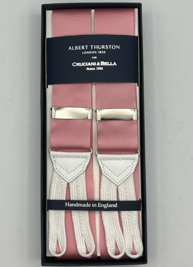 Albert Thurston for Cruciani & Bella Made in England Adjustable Sizing 40 mm Woven Light  Bright Pink  Braid ends Y-Shaped Nickel Fittings Size: XL