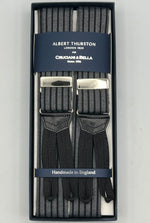 Albert Thurston for Cruciani & Bella Made in England Adjustable Sizing 40 mm braces 100% Wool Grey and Dark  Stripes Motif Braid ends Y-Shaped Nickel Fittings XL