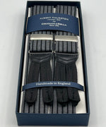 Albert Thurston for Cruciani & Bella Made in England Adjustable Sizing 40 mm braces 100% Wool Grey and Dark  Stripes Motif Braid ends Y-Shaped Nickel Fittings XL