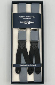Albert Thurston for Cruciani & Bella Made in England Adjustable Sizing 25 mm elastic braces Light Grey Plain Braid ends Y-Shaped Nickel Fittings Size: XL