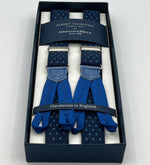 Albert Thurston for Cruciani & Bella Made in England Adjustable Sizing 25 mm elastic braces Blue, Light Blue Motif Braid ends Y-Shaped Nickel  Fittings Size: L