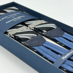Albert Thurston for Cruciani & Bella Made in England Adjustable Sizing 35 mm elastic  braces Black and Grey Stripes braces Braid ends Y-Shaped Nickel Fittings Size: L