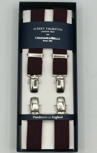 Albert Thurston for Cruciani & Bella Made in England Clip on Adjustable Sizing 25 mm elastic braces Bourgundy Harringbone Plain Color X-Shaped Nickel Fittings Size: XL