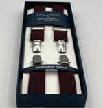 Albert Thurston for Cruciani & Bella Made in England Clip on Adjustable Sizing 25 mm elastic braces Bourgundy Harringbone Plain Color X-Shaped Nickel Fittings Size: XL