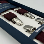 Albert Thurston for Cruciani & Bella Made in England Clip on Adjustable Sizing 25 mm elastic braces Bourgundy Harringbone Plain Color X-Shaped Nickel Fittings Size: XL