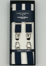 Albert Thurston for Cruciani & Bella Made in England Clip on Adjustable Sizing 25 mm elastic braces Blue Plain Color X-Shaped Nickel Fittings Size: XL
