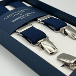 Albert Thurston for Cruciani & Bella Made in England Clip on Adjustable Sizing 25 mm elastic braces Blue Plain Color X-Shaped Nickel Fittings Size: XL
