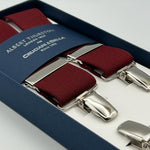 Albert Thurston for Cruciani & Bella Made in England Clip on Adjustable Sizing 35 mm elastic braces Burgundy Plain X-Shaped Nickel Fittings Size: XL