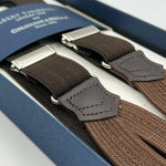 Albert Thurston for Cruciani & Bella Made in England Adjustable Sizing 25 mm elastic braces Brown Harringbone Braid ends Y-Shaped Nickel Fittings Size: XL