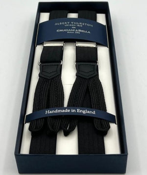 Albert Thurston for Cruciani & Bella Made in England Adjustable Sizing 25 mm elastic braces Black Harringbone Braid ends Y-Shaped Nickel Fittings Size XL