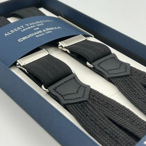 Albert Thurston for Cruciani & Bella Made in England Adjustable Sizing 25 mm elastic braces Black Harringbone Braid ends Y-Shaped Nickel Fittings Size XL