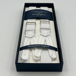 Albert Thurston for Cruciani & Bella Made in England Adjustable Sizing 25 mm elastic braces White  Braid ends Y-Shaped Nickel Fittings Size: XL