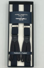 Albert Thurston for Cruciani & Bella Made in England Adjustable Sizing 25 mm elastic braces Midnight blue Harringbone Braid ends Y-Shaped Nickel Fittings Size: XL