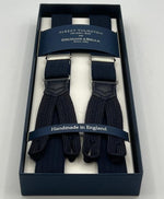 Albert Thurston for Cruciani & Bella Made in England Adjustable Sizing 25 mm elastic braces Midnight blue Harringbone Braid ends Y-Shaped Nickel Fittings Size: XL