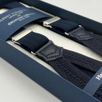Albert Thurston for Cruciani & Bella Made in England Adjustable Sizing 25 mm elastic braces Midnight blue Harringbone Braid ends Y-Shaped Nickel Fittings Size: XL