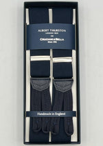 Albert Thurston for Cruciani & Bella Made in England Adjustable Sizing 35 mm Elastic Braces Dark Blue Braces Braid ends Y-Shaped Nickel Fittings Size: XL