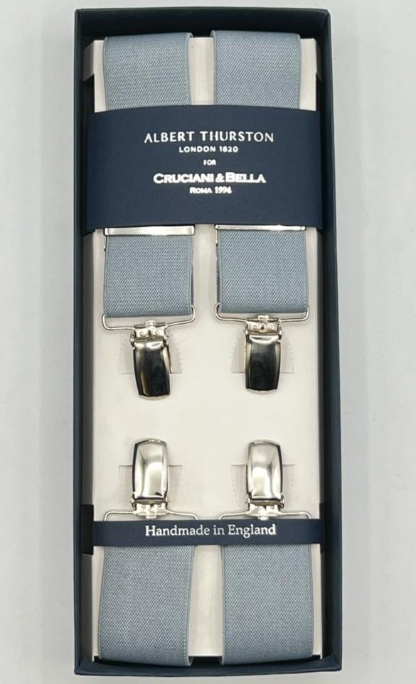 Albert Thurston for Cruciani & Bella Made in England Clip on Adjustable Sizing 35 mm elastic braces Light Grey  X-Shaped Nickel Fittings Size: L