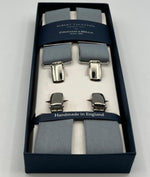 Albert Thurston for Cruciani & Bella Made in England Clip on Adjustable Sizing 35 mm elastic braces Light Grey  X-Shaped Nickel Fittings Size: L