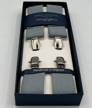 Albert Thurston for Cruciani & Bella Made in England Clip on Adjustable Sizing 35 mm elastic braces Light Grey  X-Shaped Nickel Fittings Size: L