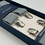 Albert Thurston for Cruciani & Bella Made in England Clip on Adjustable Sizing 35 mm elastic braces Light Grey  X-Shaped Nickel Fittings Size: L
