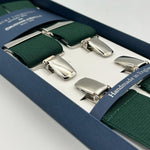 Albert Thurston for Cruciani & Bella Made in England Clip on Adjustable Sizing 35 mm elastic braces Forrest Green X-Shaped Nickel Fittings Size: L
