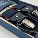 Albert Thurston for Cruciani & Bella Made in England 2 in 1 Adjustable Sizing 35 mm elastic braces Blue, Red Wine Edge Y-Shaped Nickel Fittings Size XL