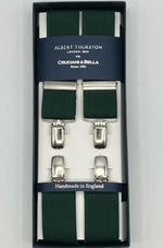 Albert Thurston for Cruciani & Bella Made in England Clip on Adjustable Sizing 35 mm elastic braces Green plain X-Shaped Nickel Fittings Size XL