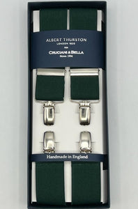 Albert Thurston for Cruciani & Bella Made in England Clip on Adjustable Sizing 35 mm elastic braces Green plain X-Shaped Nickel Fittings Size XL