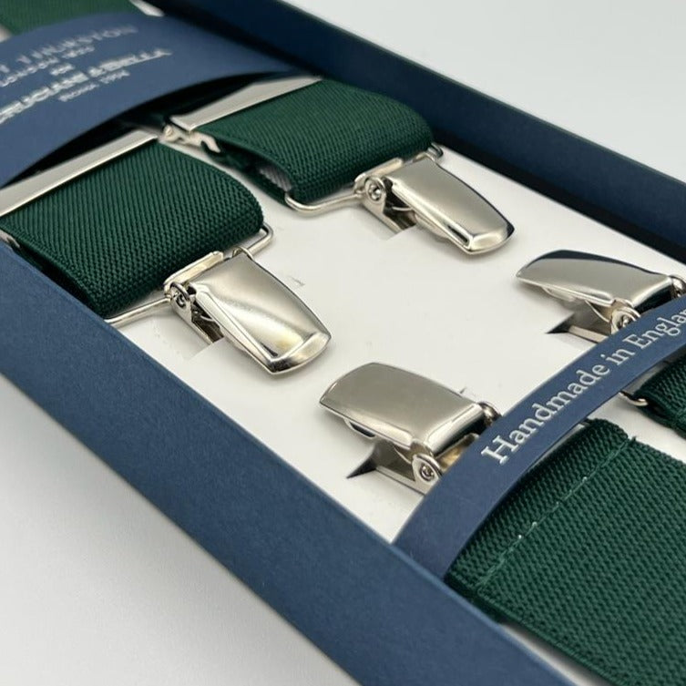 Albert Thurston for Cruciani & Bella Made in England Clip on Adjustable Sizing 35 mm elastic braces Green plain X-Shaped Nickel Fittings Size XL