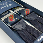 Albert Thurston for Cruciani & Bella Made in England Adjustable Sizing 35 mm Elastic Braces Blue, Red and Yellow Marine Motif Braid ends Y-Shaped Nickel Fittings Size: XL