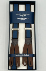 Albert Thurston for Cruciani & Bella Made in England Adjustable Sizing 25 mm elastic braces Blue and Brown Stripe Braid ends Y-Shaped Nickel Fittings Size XL