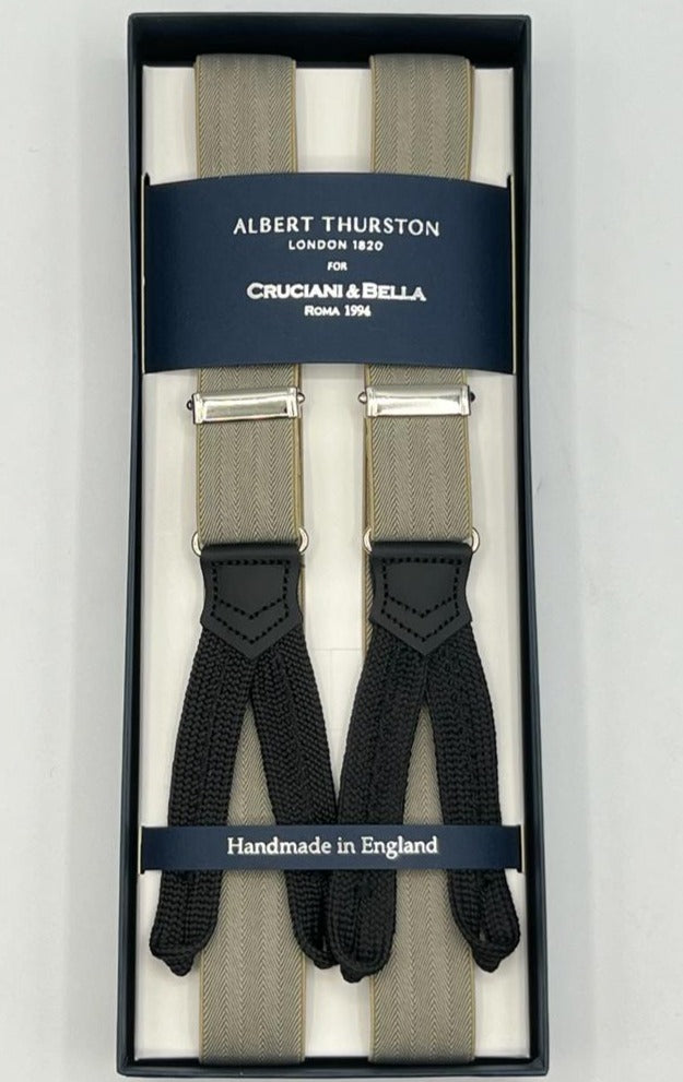 Albert Thurston for Cruciani & Bella Made in England Adjustable Sizing 25 mm elastic braces Natural Ecrù Harringbone Braid ends Y-Shaped Nickel Fittings Size XL