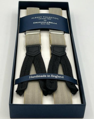 Albert Thurston for Cruciani & Bella Made in England Adjustable Sizing 25 mm elastic braces Natural Ecrù Harringbone Braid ends Y-Shaped Nickel Fittings Size XL